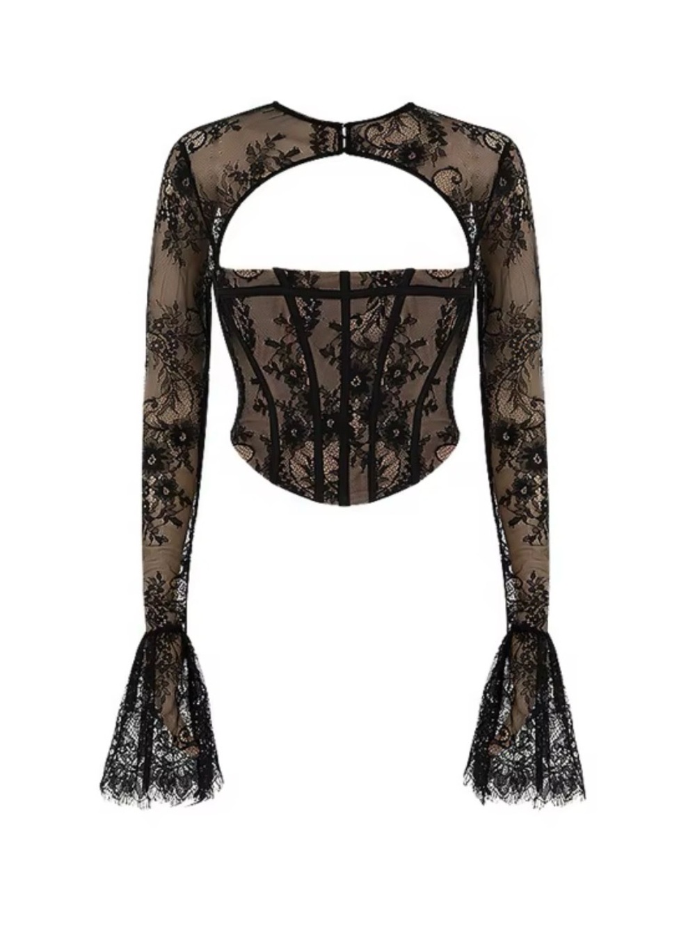 BRAND NEW!! House of CB Black Lace Corset top with bell sleeves!!
